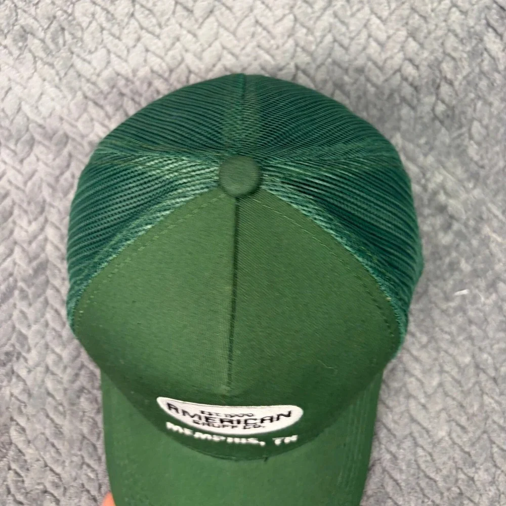 American Snuff Co Memphis TN Green Trucker Hat Snapback Mesh Cap Vintage Style